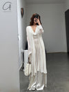 Mutedance 25 Spring/Summer Deep V-neck Silk Short Sleeve Dress MD-MD25SS28-HOARY